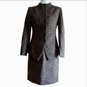 Zenobia leopard print suit size 8 jacket size 10 skirt wool & angora lined brown